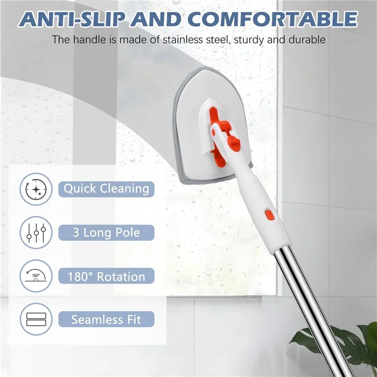 4-in-1 55-Zoll Verstellbarer Langhalsreiniger Bürste Fliesen Badewanne Bodenschrubber mit 4 abnehmbaren Bürstenköpfen