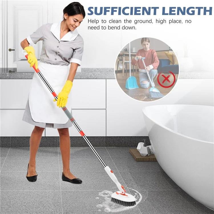 4-in-1 55-Zoll Verstellbarer Langhalsreiniger Bürste Fliesen Badewanne Bodenschrubber mit 4 abnehmbaren Bürstenköpfen