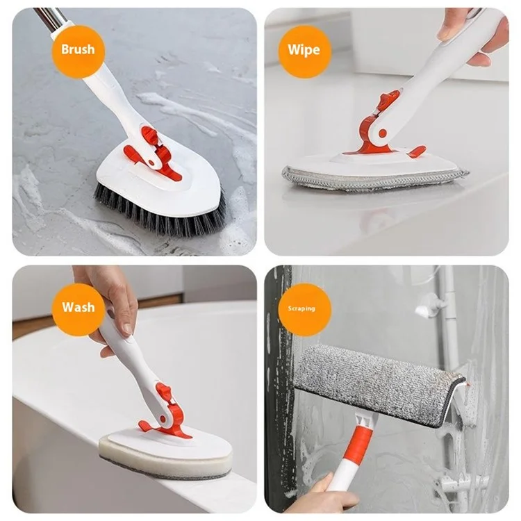 4-in-1 55-Zoll Verstellbarer Langhalsreiniger Bürste Fliesen Badewanne Bodenschrubber mit 4 abnehmbaren Bürstenköpfen
