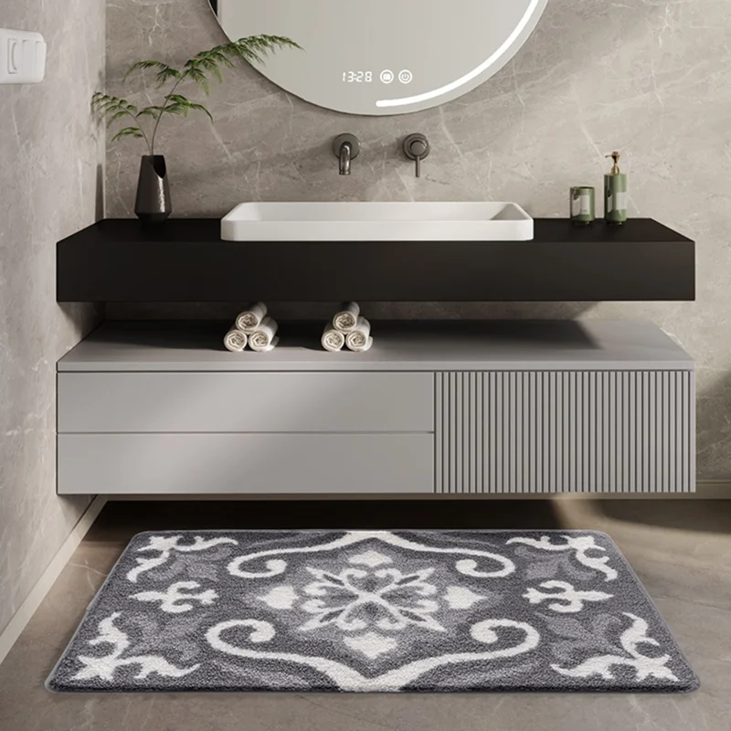 40x60cm Nowoczesna mata podłogowa do łazienki, antypoślizgowa, wchłaniająca wodę z poliestru - Kawa+Biały