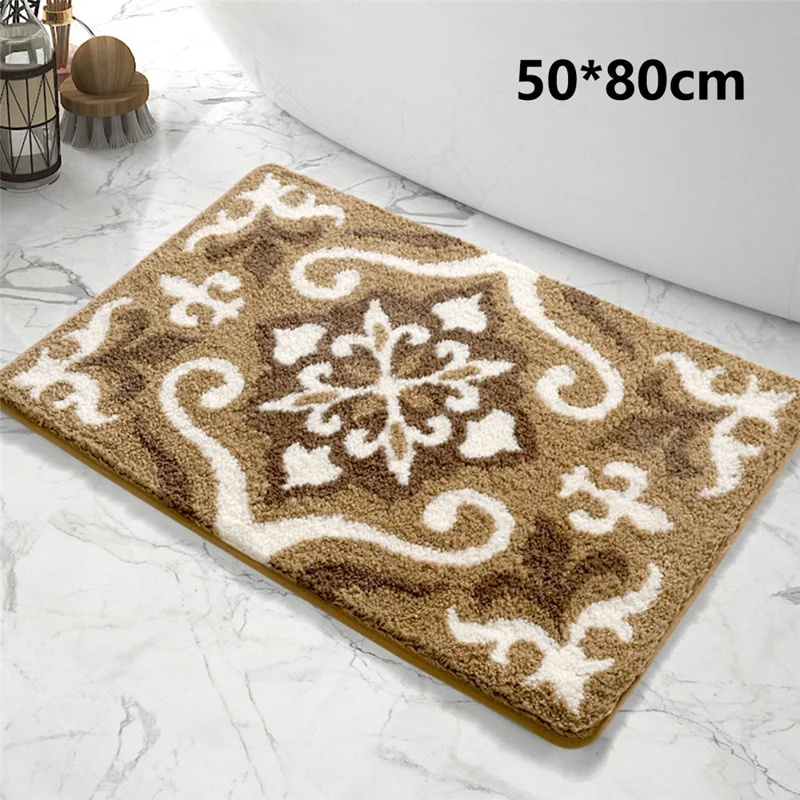 50x80cm Modern Bathroom Floor Mat Non-Slip Polyester Water Absorbent Foot Rug - Brown