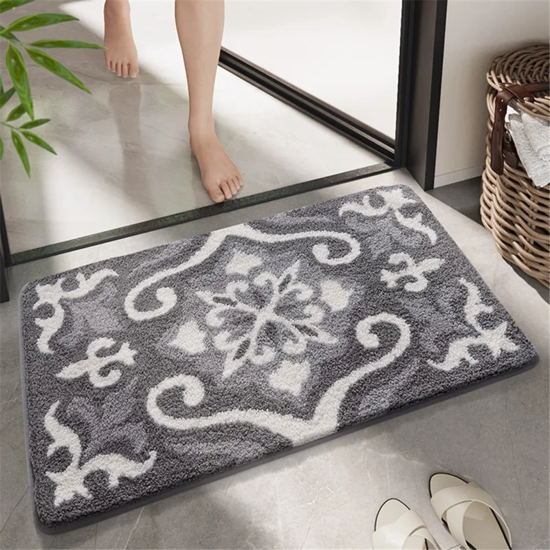 50x80cm Modern Bathroom Floor Mat Non-Slip Polyester Water Absorbent Foot Rug - Brown
