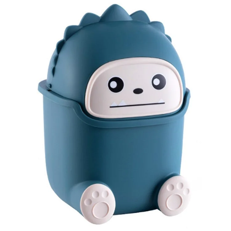 Cartoon Creative Flip Lid Desktop Trash Can Mini Home Office Garbage Bin - Dark Blue Monster