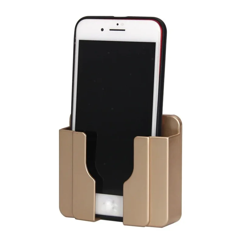 Adhesive Wall Mount Phone Holder Stand TV Remote Storage Holder with Hole - Gold