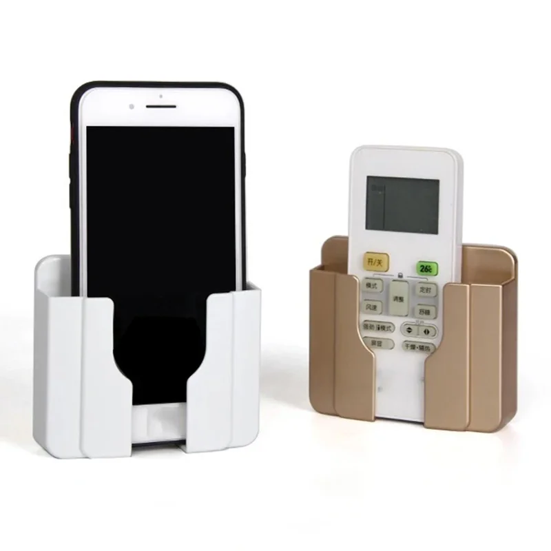 Adhesive Wall Mount Phone Holder Stand TV Remote Storage Holder with Hole - Gold