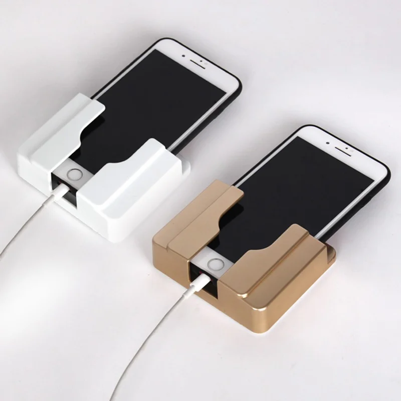 Adhesive Wall Mount Phone Holder Stand TV Remote Storage Holder with Hole - Gold