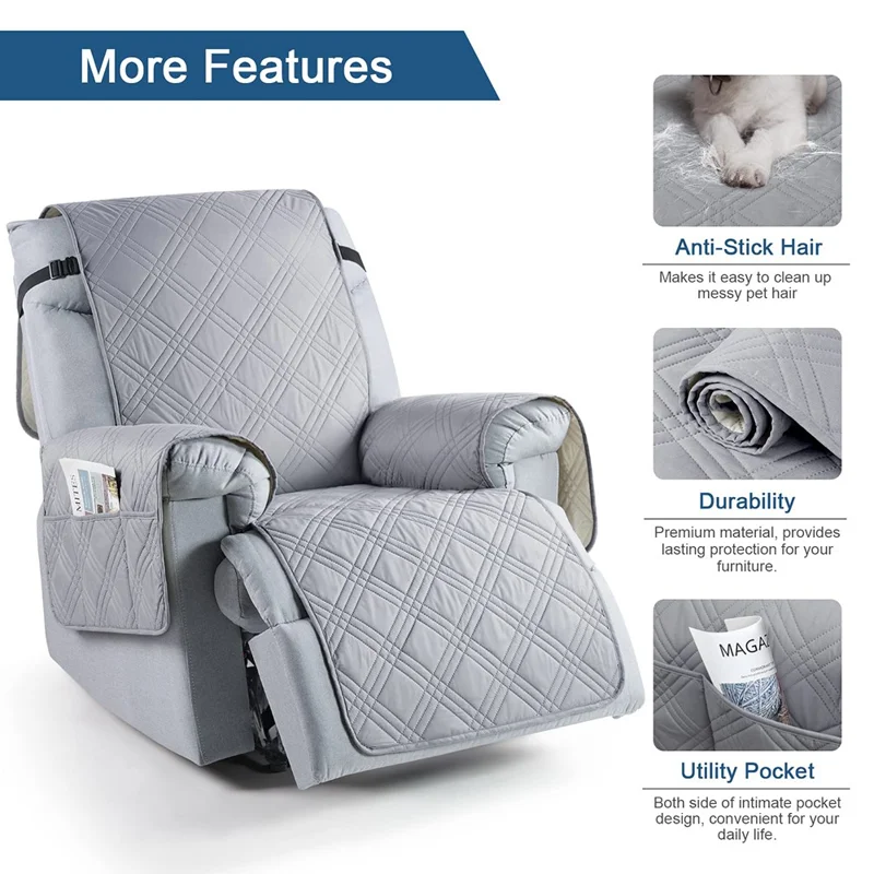 Rekliner sofföverdrag med skydd mot spill Sofföverdrag Kudde Möbelprotector - Ljusgrå
