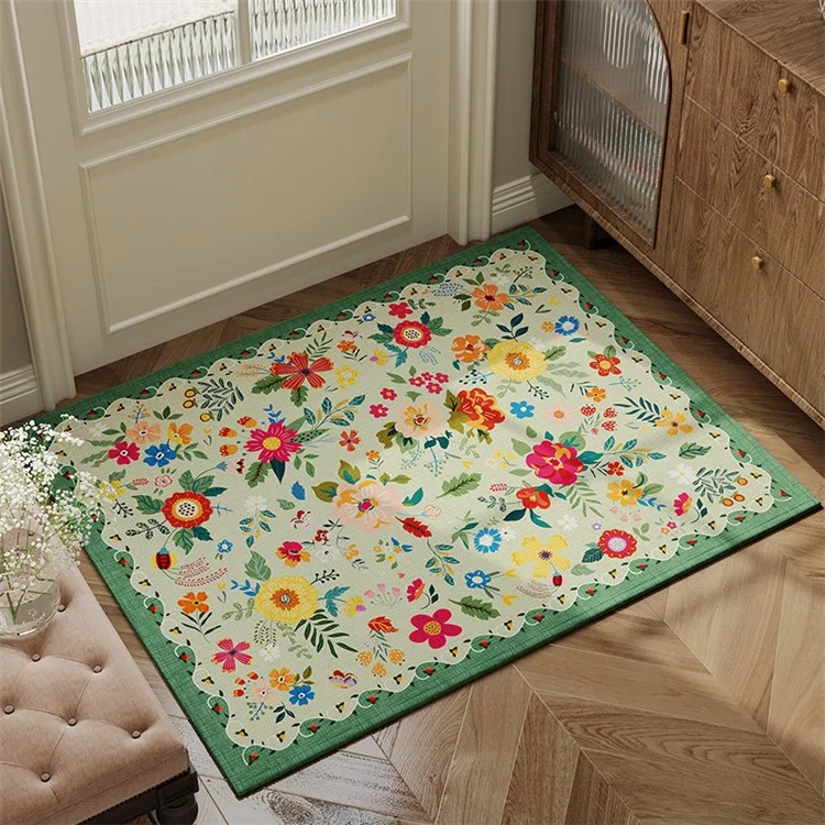 50x80cm Door Mat Flower and Leaves Pattern Non-Slip Indoor Entrance Rug for Kitchen Front Door - Green