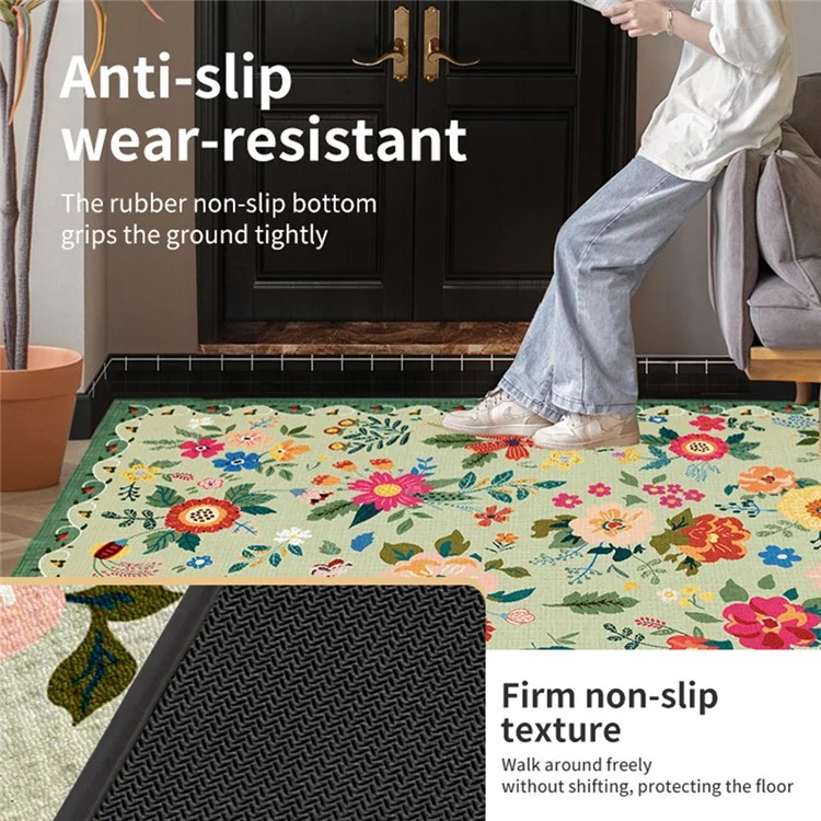 50x80cm Door Mat Flower and Leaves Pattern Non-Slip Indoor Entrance Rug for Kitchen Front Door - Green
