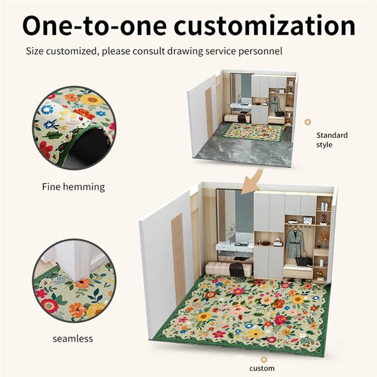 50x80cm Door Mat Flower and Leaves Pattern Non-Slip Indoor Entrance Rug for Kitchen Front Door - Green