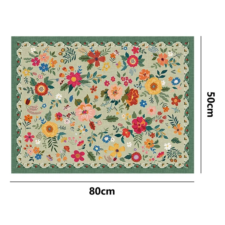 50x80cm Door Mat Flower and Leaves Pattern Non-Slip Indoor Entrance Rug for Kitchen Front Door - Green