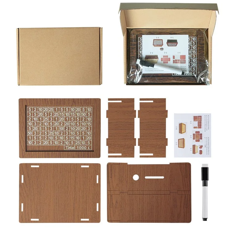 Retro Wooden Piggy Bank Creative US Dollar Money Box with Acrylic Board and Erasable Pen - 10000 Dollar
