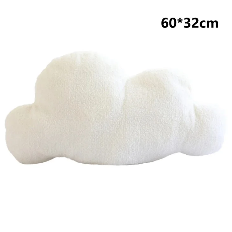 Cloud Shaped Short Plush Throw Pillow Stuffed Back Cushion for Bedroom Office, Size L - White