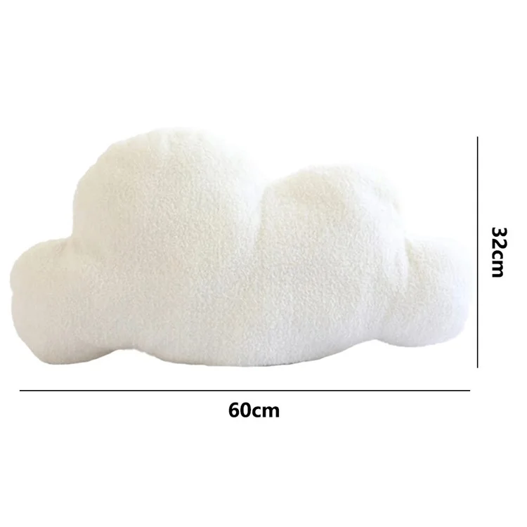 Cloud Shaped Short Plush Throw Pillow Stuffed Back Cushion for Bedroom Office, Size L - White