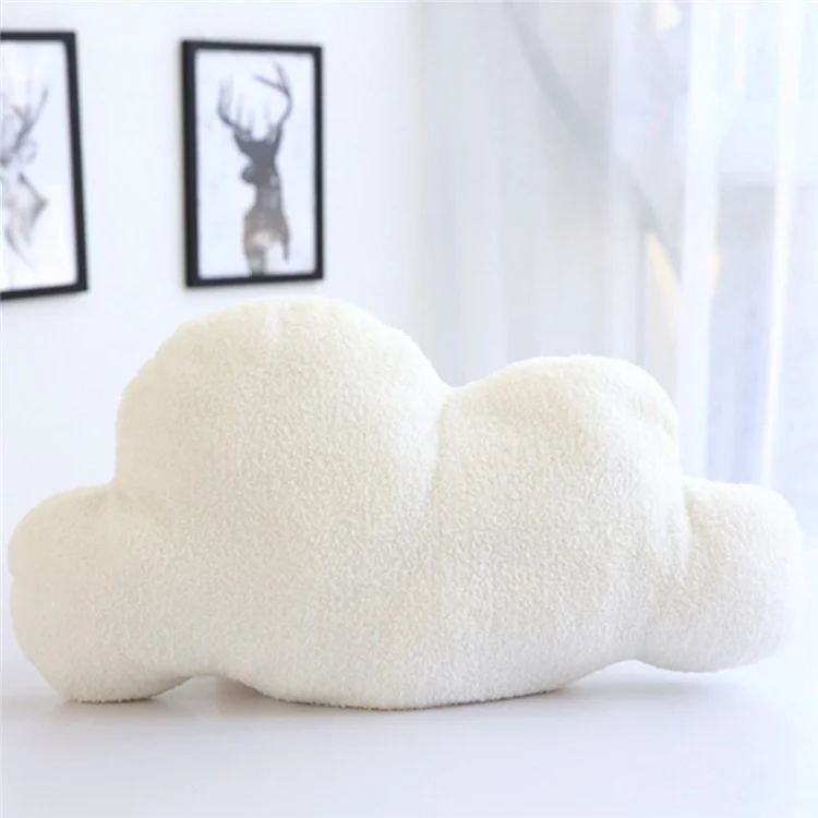 Cloud Shaped Short Plush Throw Pillow Stuffed Back Cushion for Bedroom Office, Size L - White