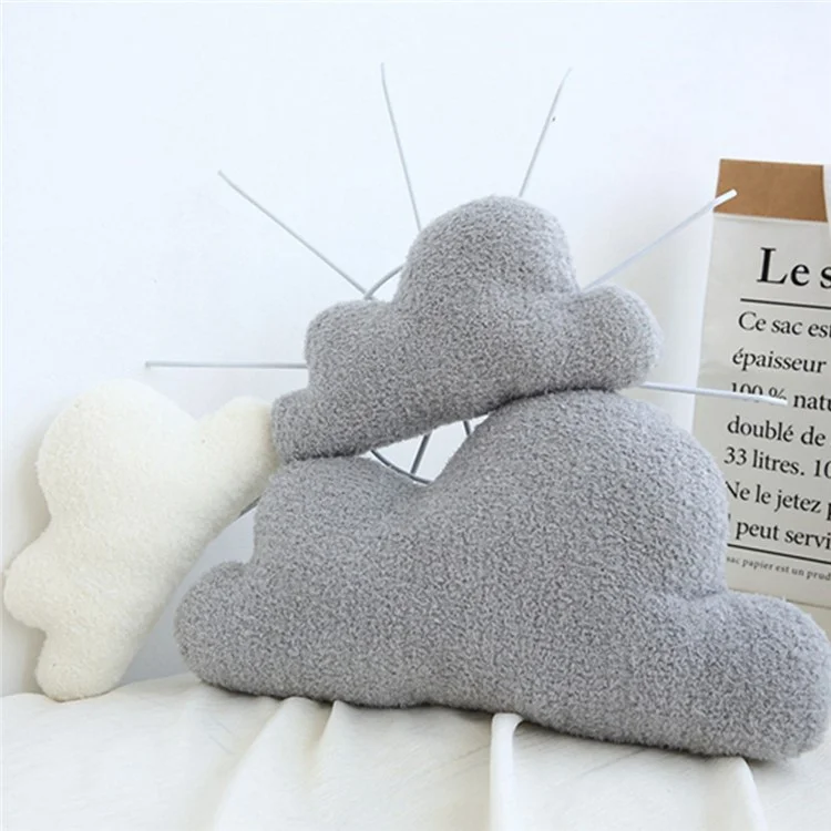 Cloud Shaped Short Plush Throw Pillow Stuffed Back Cushion for Bedroom Office, Size L - White