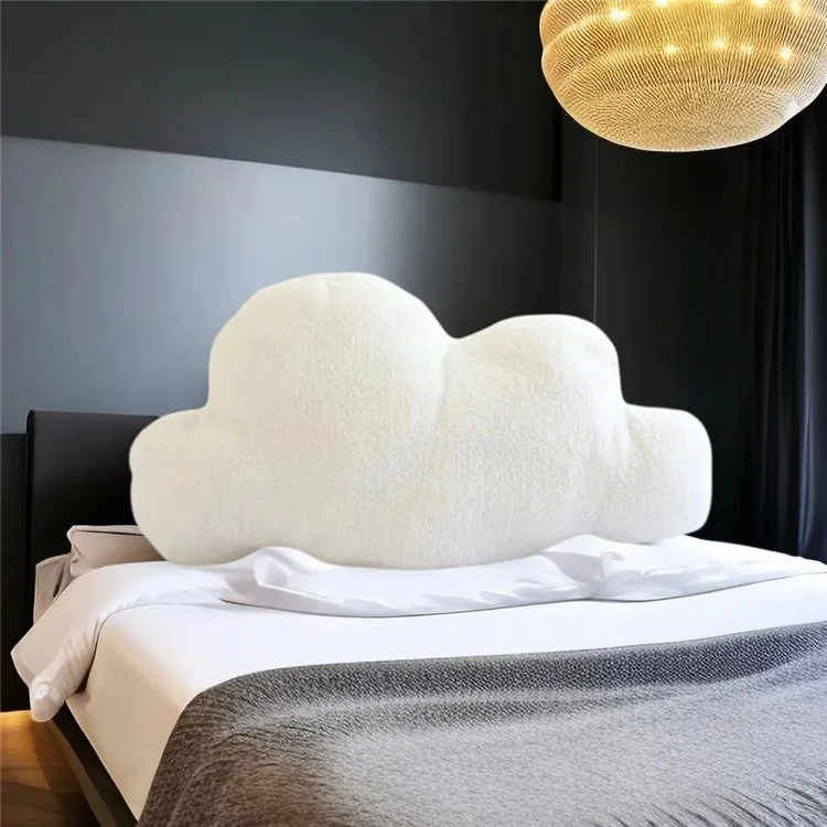 Almofada de Pelúcia Curta com Formato de Nuvem, Almofada de Encosto para Quarto, Escritório, Tamanho P - Branco