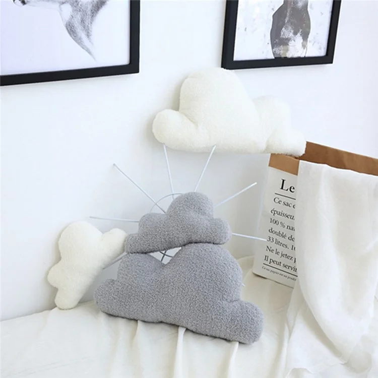 Almofada de Pelúcia Curta com Formato de Nuvem, Almofada de Encosto para Quarto, Escritório, Tamanho P - Branco