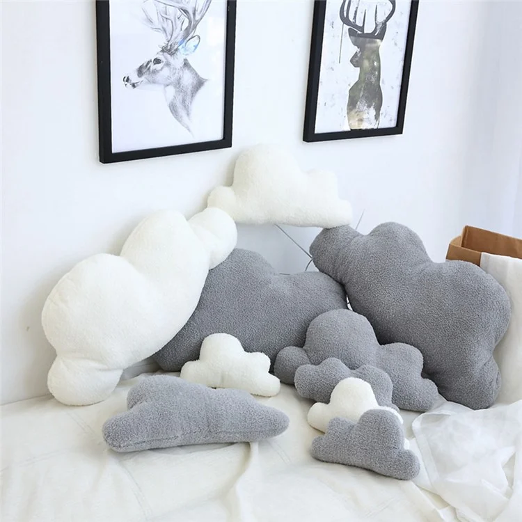 Almofada de Pelúcia Curta com Formato de Nuvem, Almofada de Encosto para Quarto, Escritório, Tamanho P - Branco