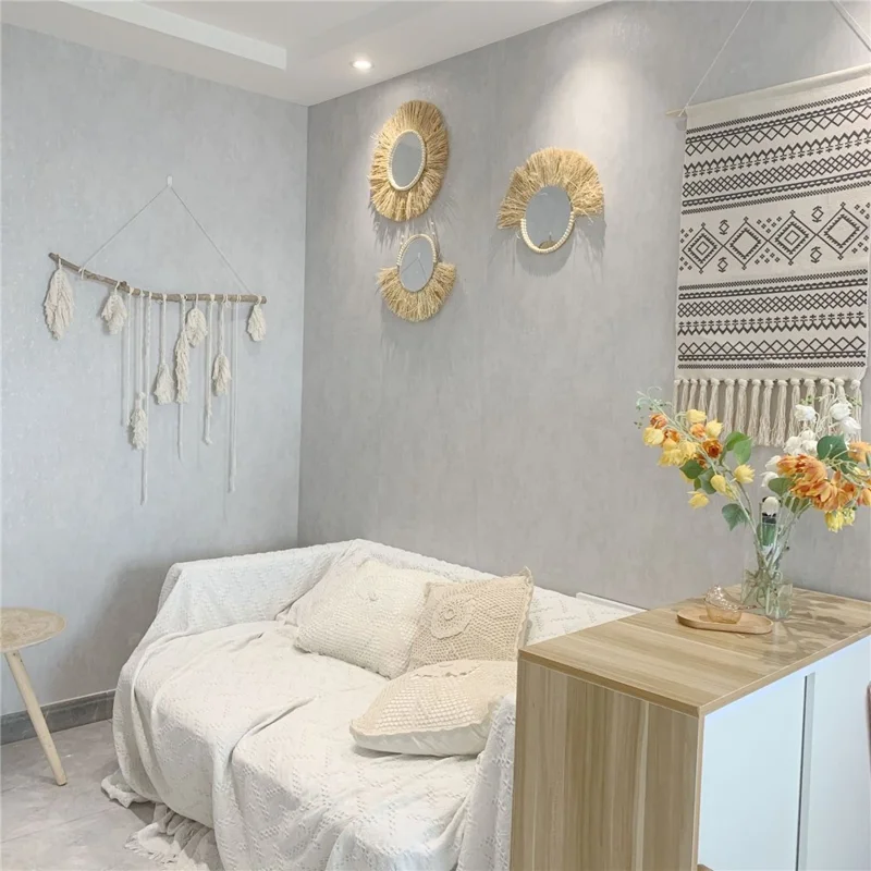 Living Room Raffia Hanging Mirror Moroccan Wood Beads Bedroom Wall Decoration - Round Raffia