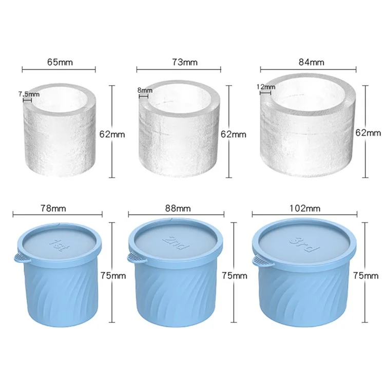3Pcs / Set Food Grade Silicone Cylinder Ice Cube Mold with Lid for 24 / 30 / 40oz Stanley Cups (BPA Free, No FDA) - Green