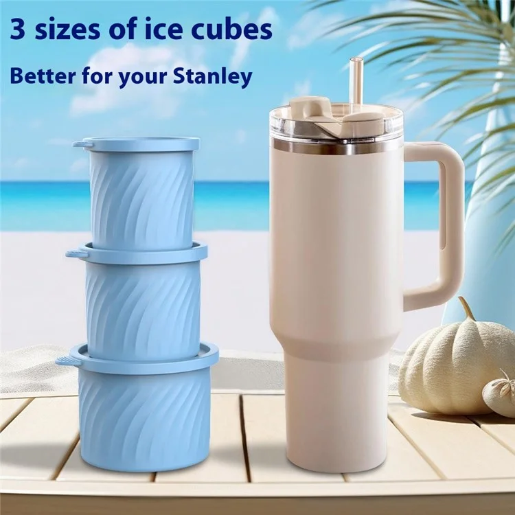 3Pcs / Set Food Grade Silicone Cylinder Ice Cube Mold with Lid for 24 / 30 / 40oz Stanley Cups (BPA Free, No FDA) - Green