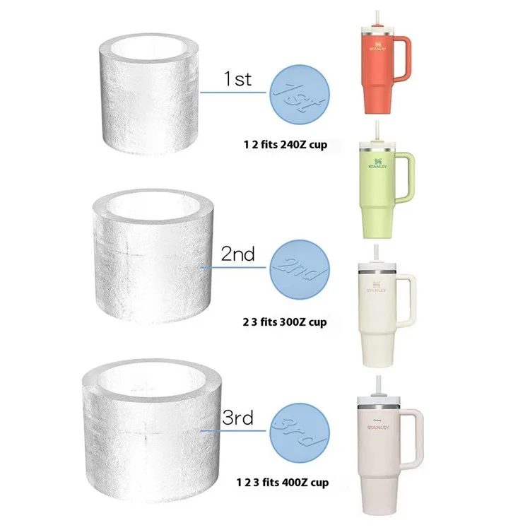 3Pcs / Set Food Grade Silicone Cylinder Ice Cube Mold with Lid for 24 / 30 / 40oz Stanley Cups (BPA Free, No FDA) - Green