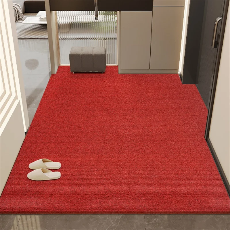 80x120cm Non-Slip Door Mat 8mm Thick Dust-proof Water Absorbing Floor Rug - Striped Red