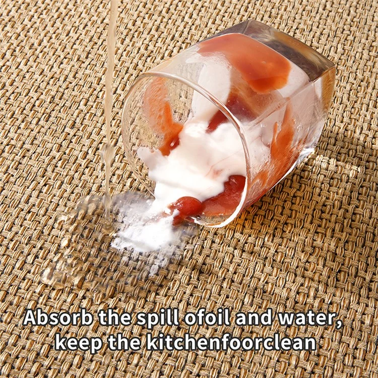 70x70cm Anti-Slip Kitchen Fan Shape Corner Rug Floor Mat Woven Oil-Proof Carpet - Beige