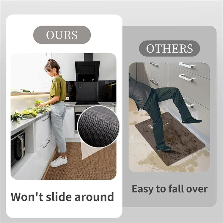 70x70cm Anti-Slip Kitchen Fan Shape Corner Rug Floor Mat Woven Oil-Proof Carpet - Beige