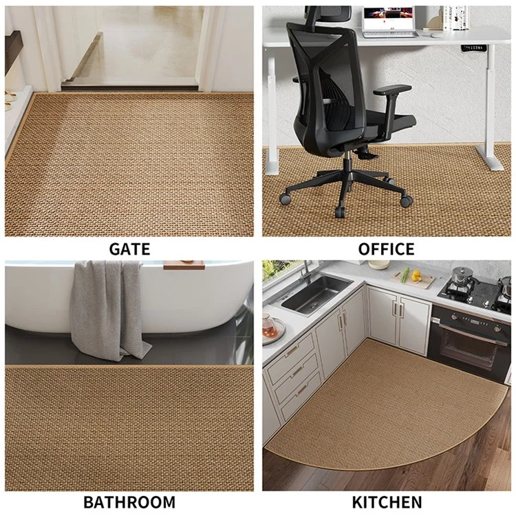 70x70cm Anti-Slip Kitchen Fan Shape Corner Rug Floor Mat Woven Oil-Proof Carpet - Beige