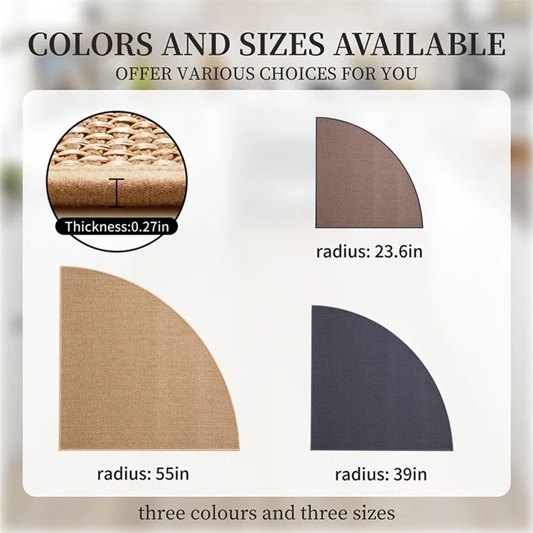 70x70cm Anti-Slip Kitchen Fan Shape Corner Rug Floor Mat Woven Oil-Proof Carpet - Beige