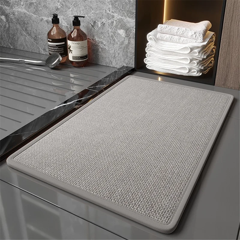 40x60cm Woven Texture Anti-slip Bath Mat Bathroom Carpet Quick Drying Floor Rug - Grey