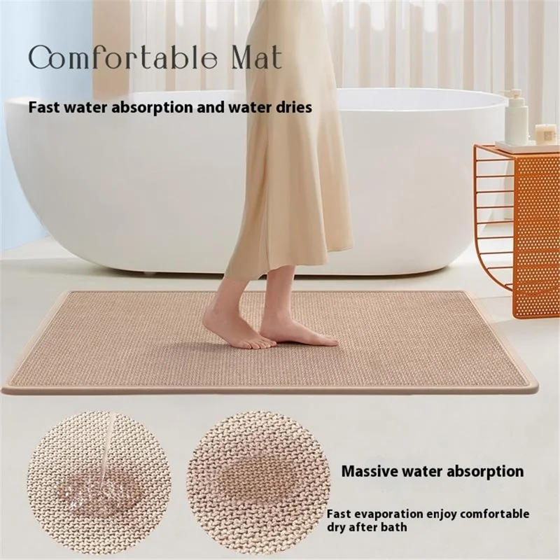 40x60cm Woven Texture Anti-slip Bath Mat Bathroom Carpet Quick Drying Floor Rug - Grey
