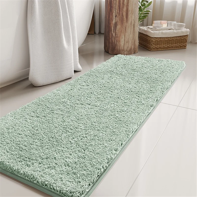 40x120cm Rectangular Bathroom Carpet Water Absorption Thicken Fleece Bathtub Mat Non-Slip Foot Mat - Green