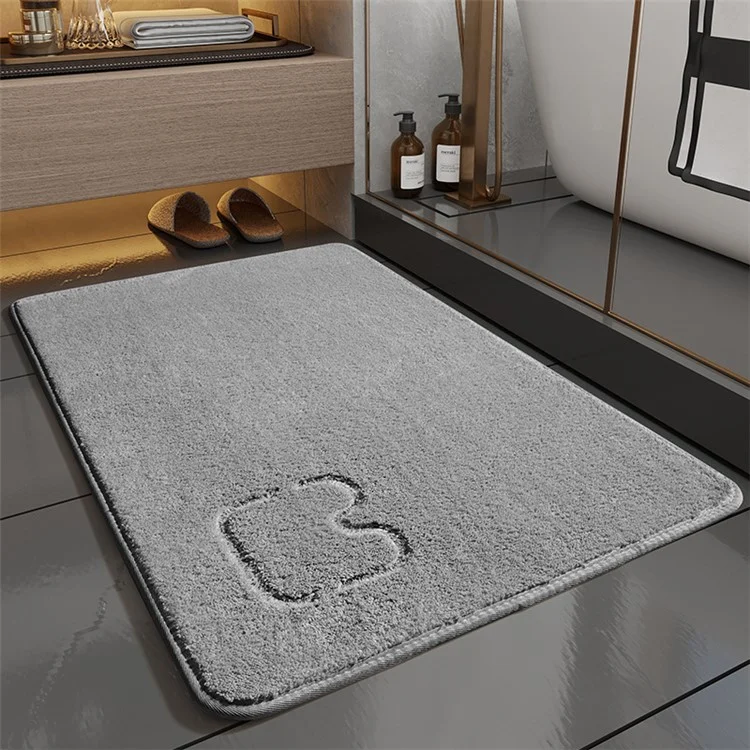 Tappetino da bagno con stampa a testa di gatto da 40x60cm, in pelliccia polare assorbente, tappeto per il pavimento del bagno - Grigio chiaro
