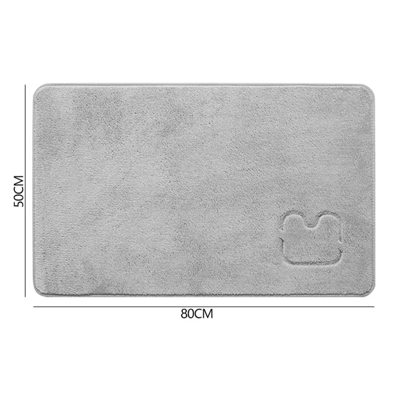 50x80cm Cat Head Imprinted Bath Mat Water Absorbent Polar Fleece Bathroom Floor Rug - Light Grey
