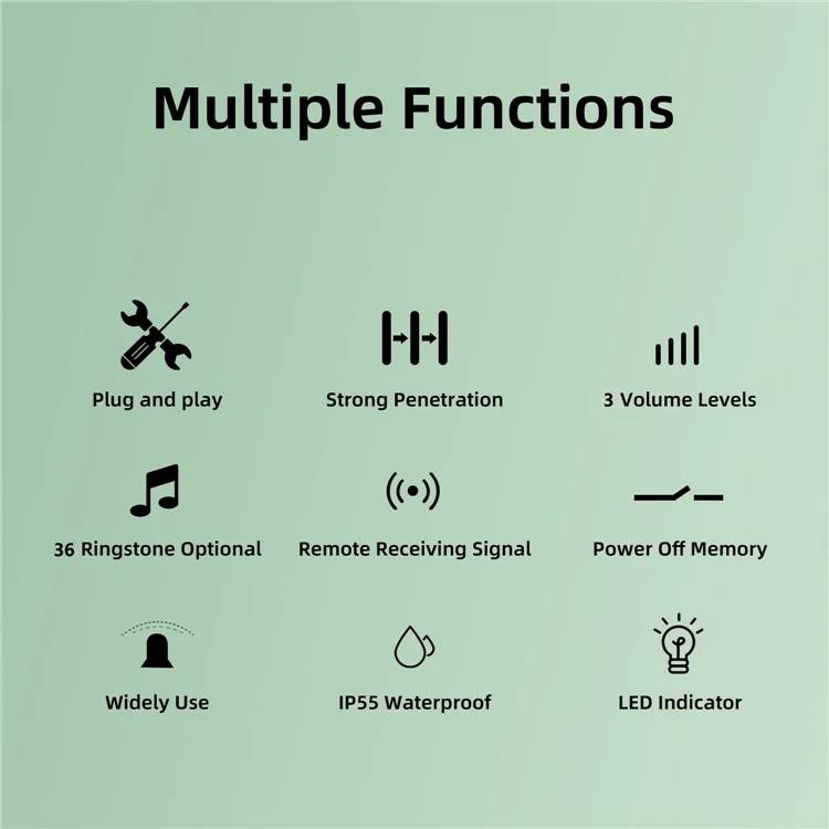 Campainha Inteligente Sem Fio D10 433MHz, Campainha de Boas-Vindas Doméstica, Alcance de 250m, Campainha de Porta com Controle Remoto, Plugue da UE - Preto