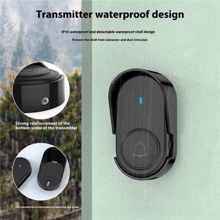 Campainha Inteligente Sem Fio D10 433MHz, Campainha de Boas-Vindas Doméstica, Alcance de 250m, Campainha de Porta com Controle Remoto, Plugue da UE - Preto