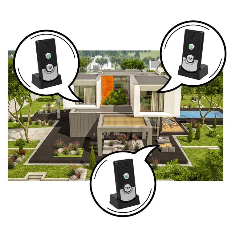 H8-2T 1000m Langstrecken 38 Klingeltöne 2-Wege-Wireless-Intercom-Türklingel für Zuhause / Krankenhaus / Hotel - Schwarz + Silber