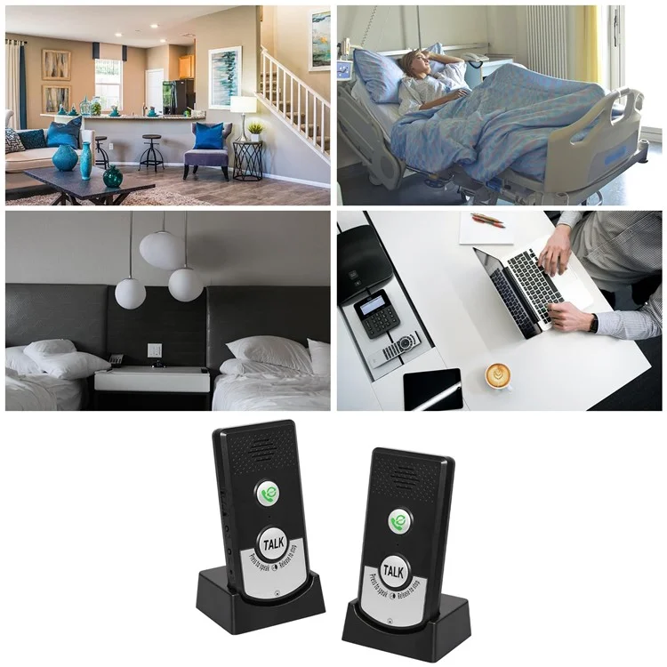 H8-2T 1000m Langstrecken 38 Klingeltöne 2-Wege-Wireless-Intercom-Türklingel für Zuhause / Krankenhaus / Hotel - Schwarz + Silber