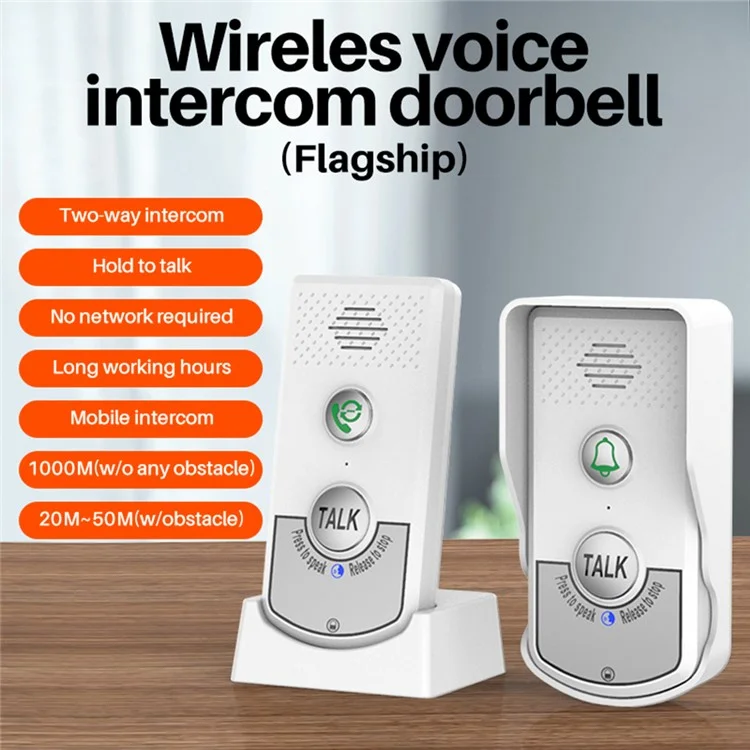 Intercomunicador inalámbrico de voz H8 Timbre de la puerta Tres niveles de volumen Audio bidireccional Teléfono de puerta - Blanco + Plata