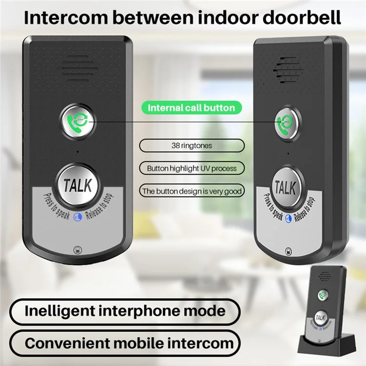 Intercomunicador inalámbrico de voz H8 Timbre de la puerta Tres niveles de volumen Audio bidireccional Teléfono de puerta - Blanco + Plata