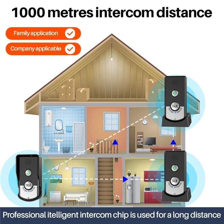 Intercomunicador inalámbrico de voz H8 Timbre de la puerta Tres niveles de volumen Audio bidireccional Teléfono de puerta - Blanco + Plata
