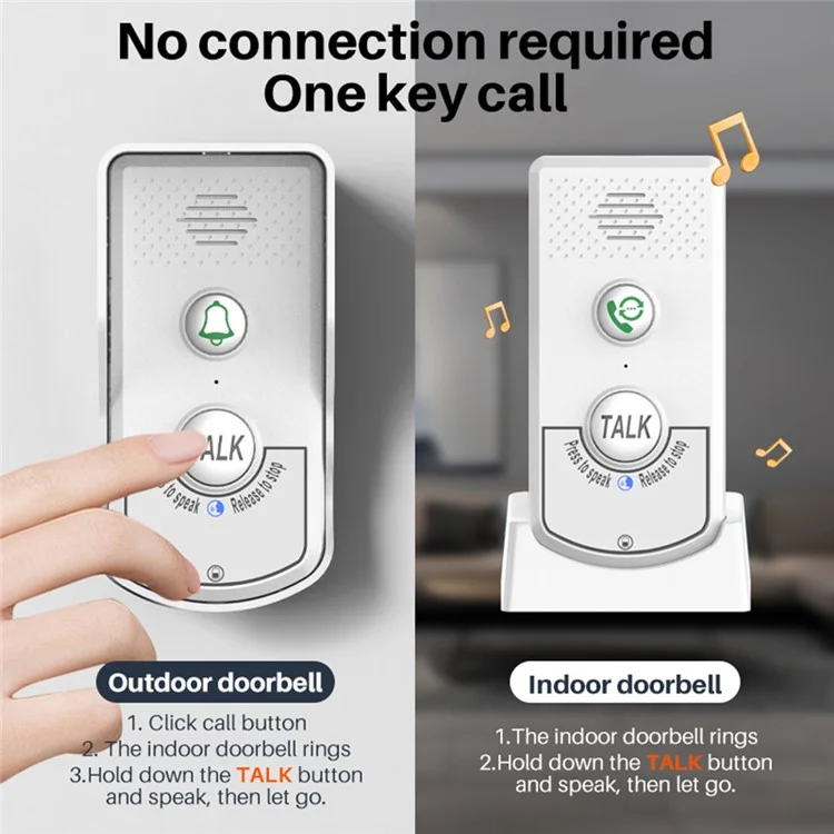 Intercomunicador inalámbrico de voz H8 Timbre de la puerta Tres niveles de volumen Audio bidireccional Teléfono de puerta - Blanco + Plata