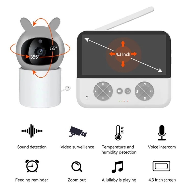 Monitor de Bebé C5-B 4.3 Pulgadas Con 2,4 g Cámaras de Seguridad de Visión Nocturna de Audio Dos Vías de Dos Vías