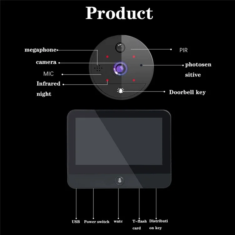 S52 4.3-inch WiFi Peephole Door Viewer Night Vision Motion Detection 1080P Door Camera