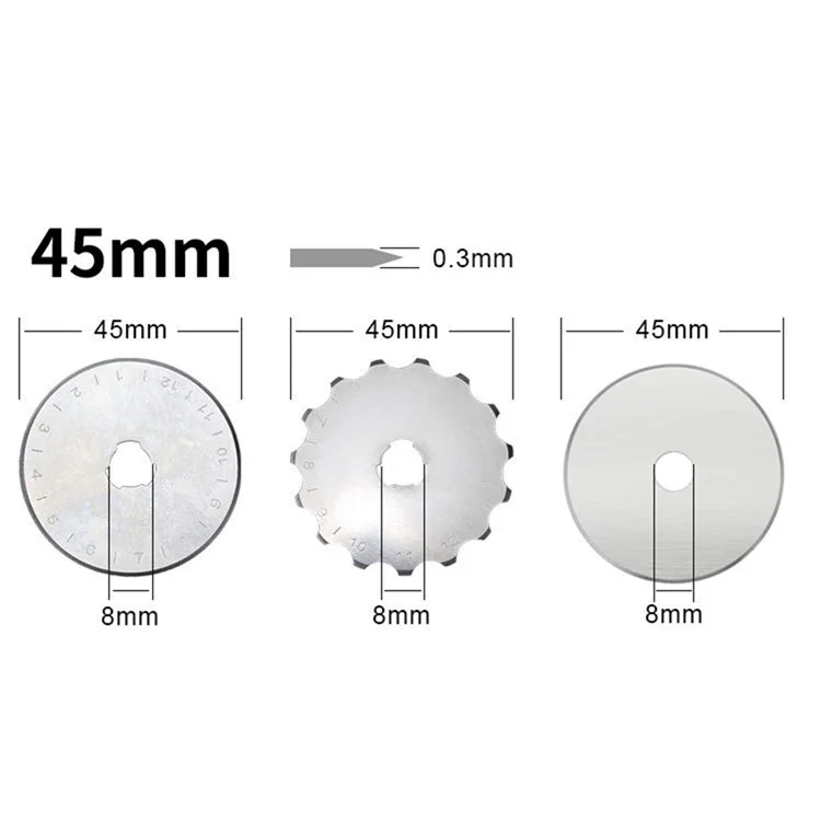 Coupe-tissu rotatif de sécurité de 45 mm avec manche ergonomique en cuir / Outil de couture avec 4 lames droites + 1 pointillée + 2 ondulées - Rose