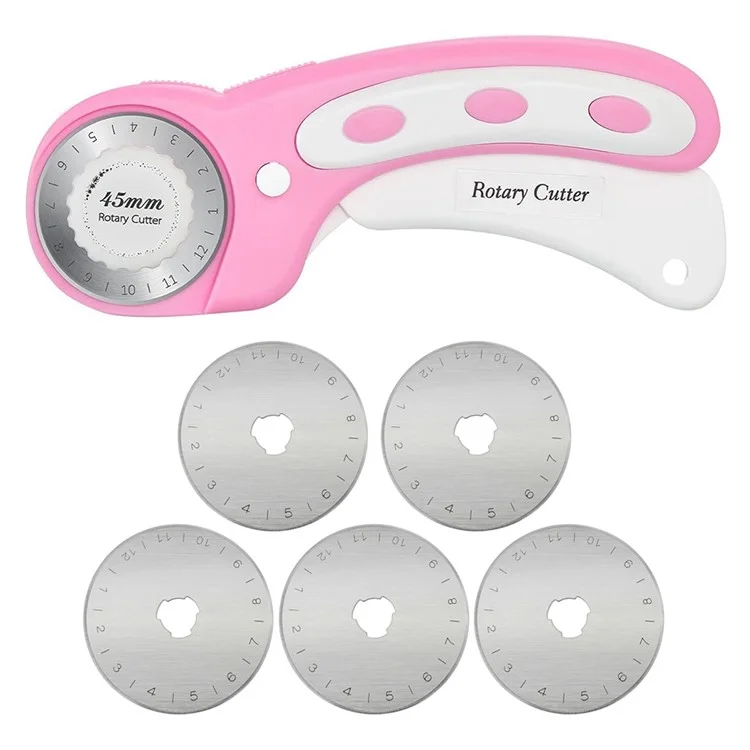 Cortador Rotativo de Seguridad de 45 mm para Tela / Cuero Mango Ergonómico Herramienta de Costura con Cuchilla Recta de 5 - Rosa