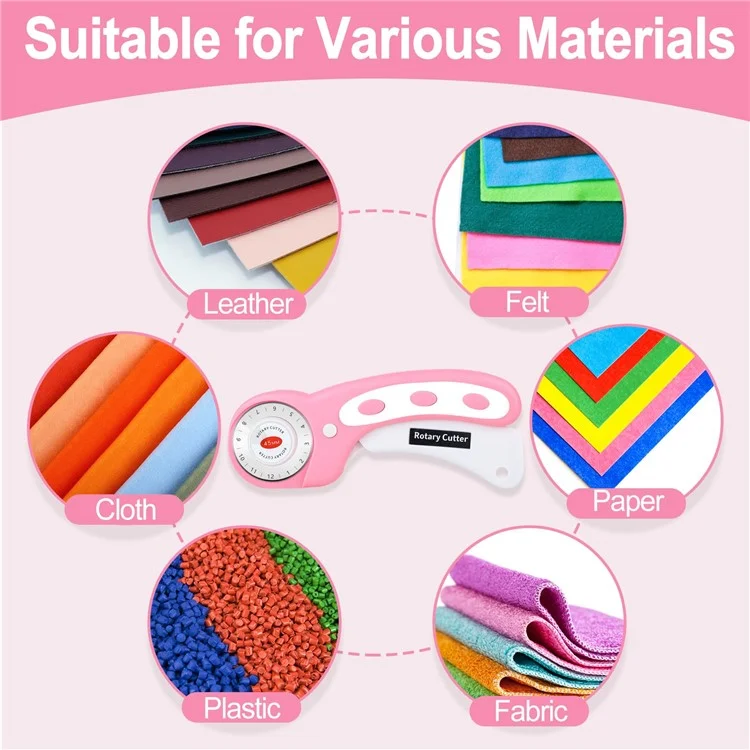 Cortador Rotativo de Seguridad de 45 mm para Tela / Cuero Mango Ergonómico Herramienta de Costura con Cuchilla Recta de 5 - Rosa